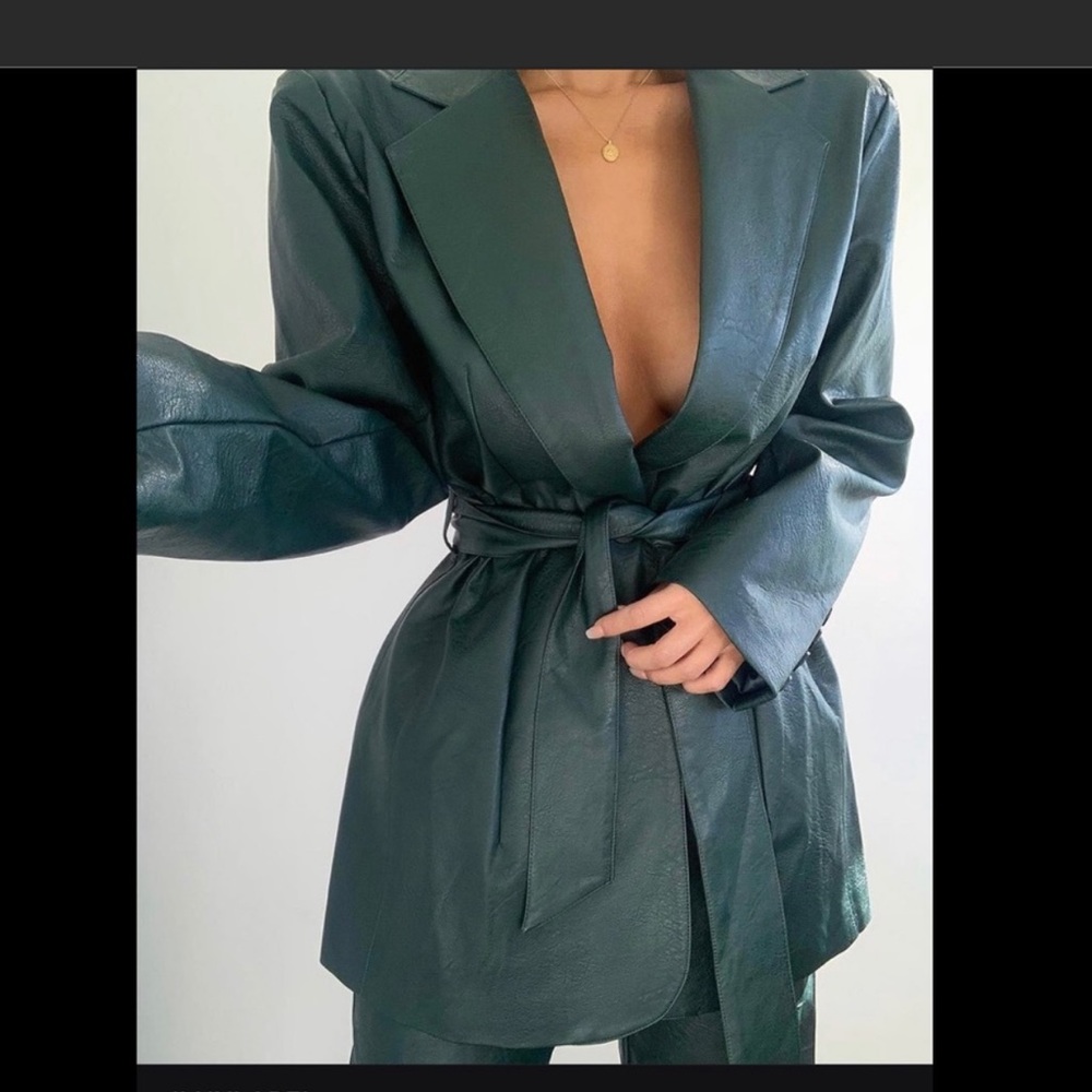 JLUXLABEL forest green faux leather blazer